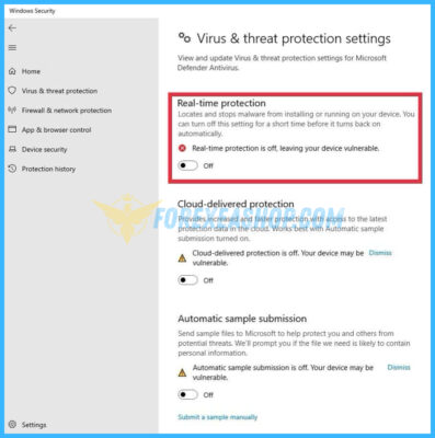 Turn off Real-time protection